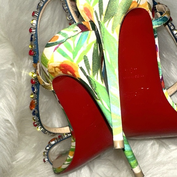 Christian Louboutin Floral Heels with Gems - Picture 6 of 10